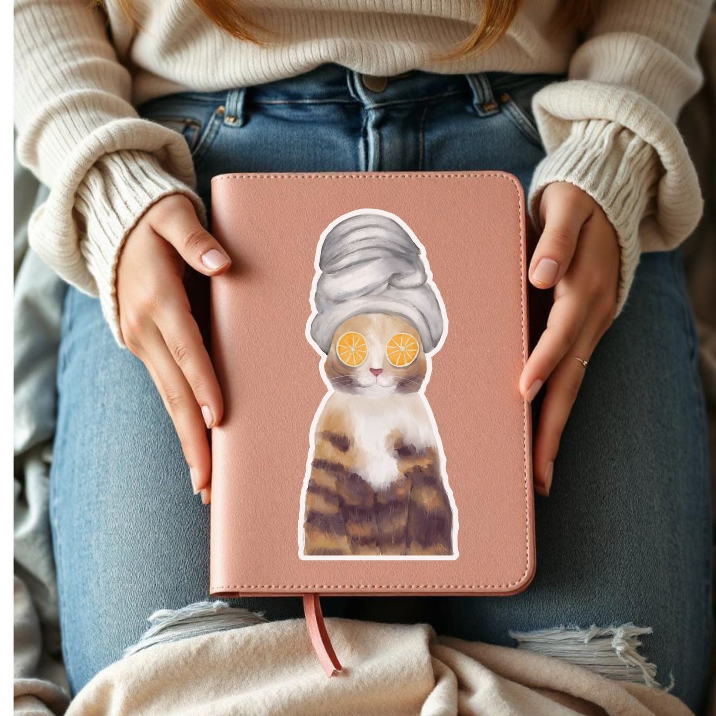 Spa Day Tabby Cat Sticker - MerikaArt