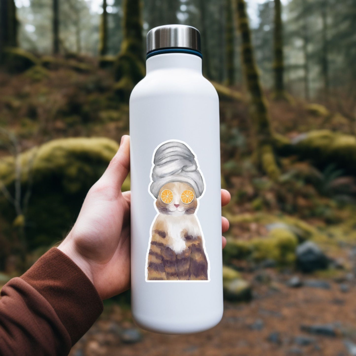 Spa Day Tabby Cat Sticker - MerikaArt