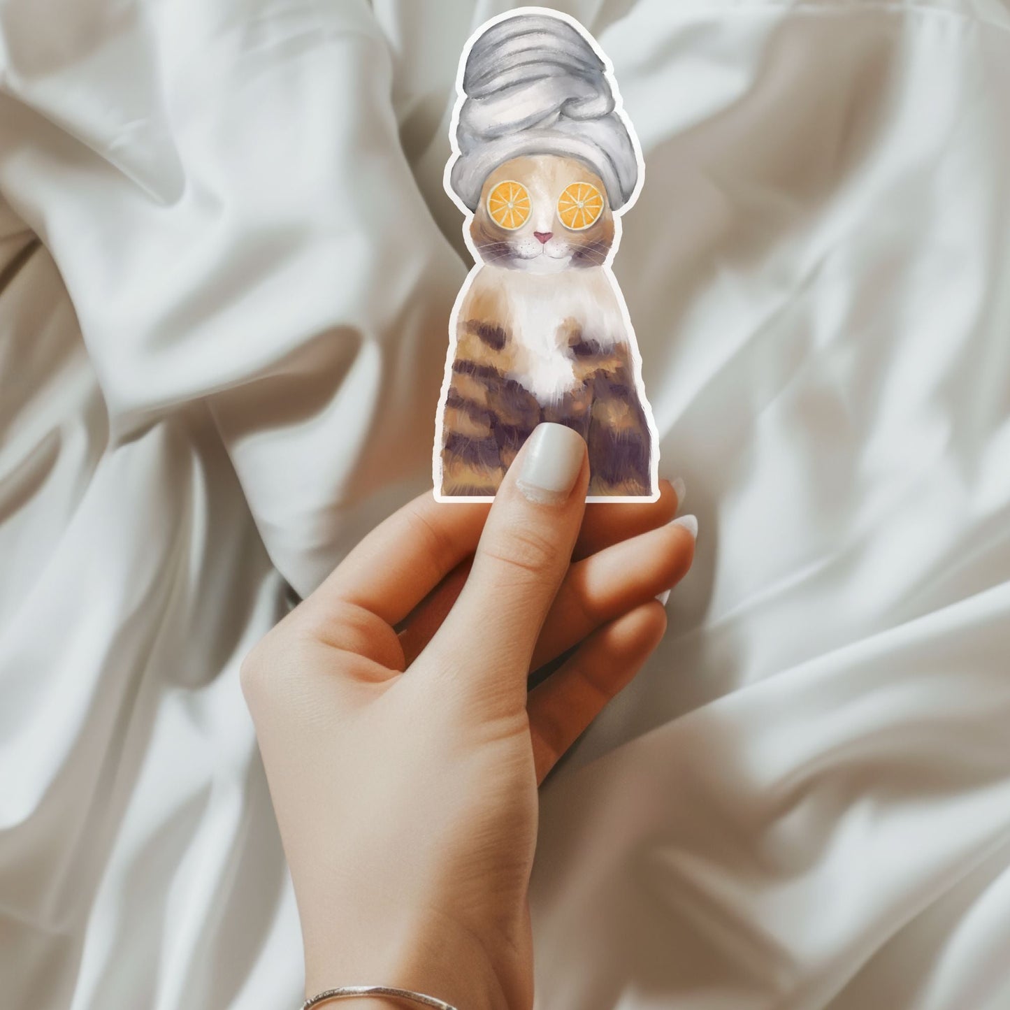 Spa Day Tabby Cat Sticker - MerikaArt