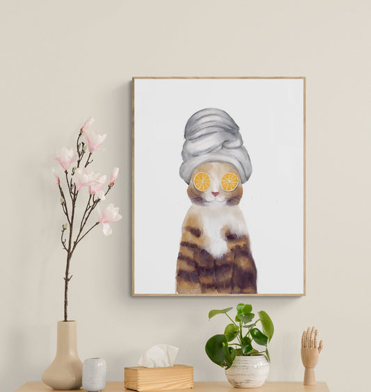 Spa Kitty Relaxing Cat Print - MerikaArt