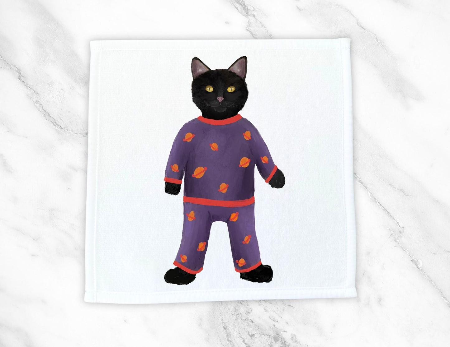 Space Cat in Pajamas Washcloth - MerikaArt