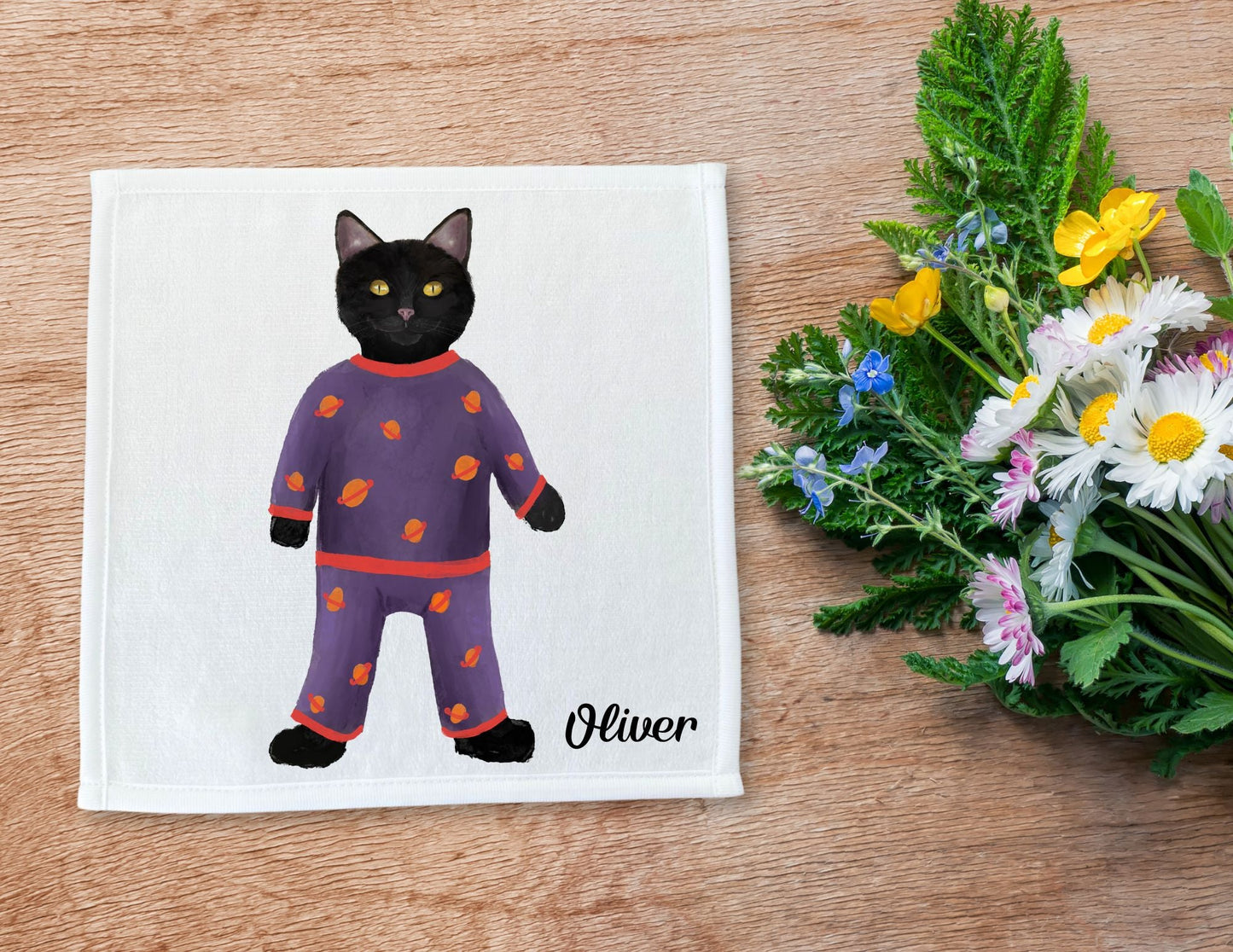 Space Cat in Pajamas Washcloth - MerikaArt