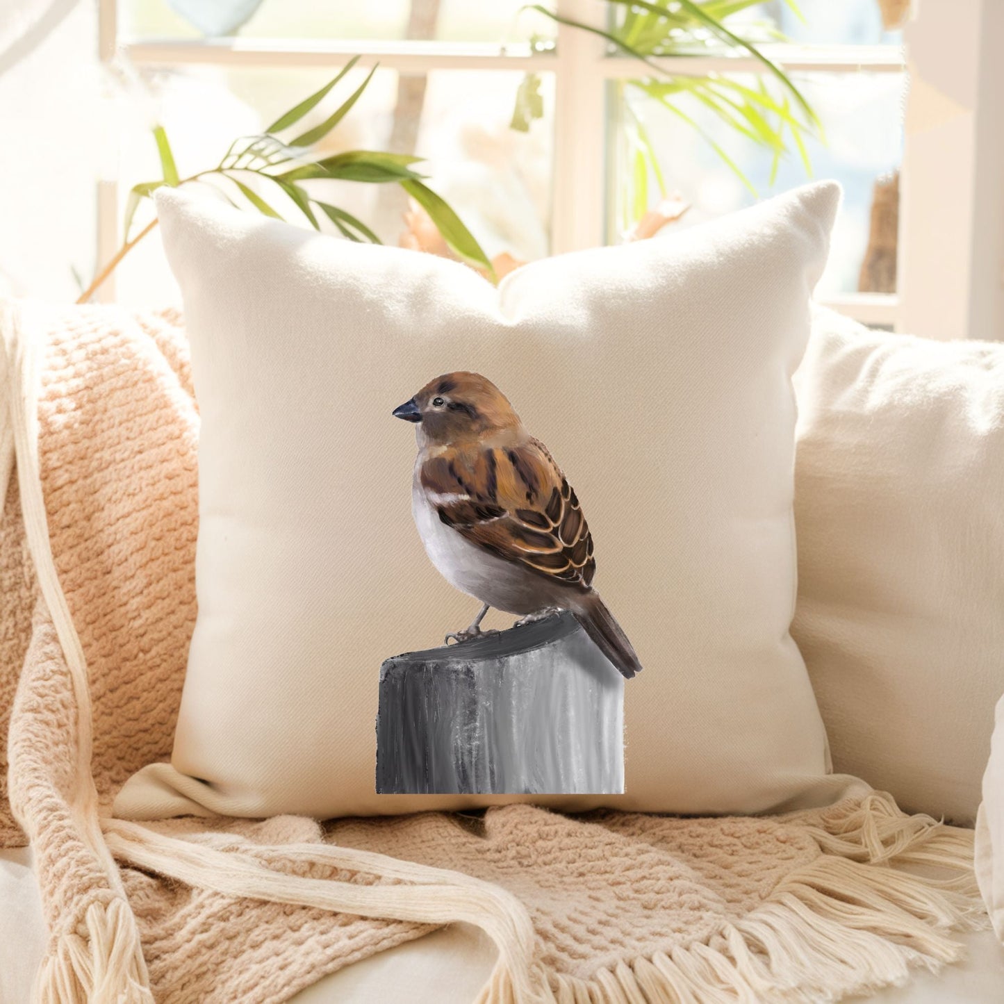 Sparrow Pillow - MerikaArt