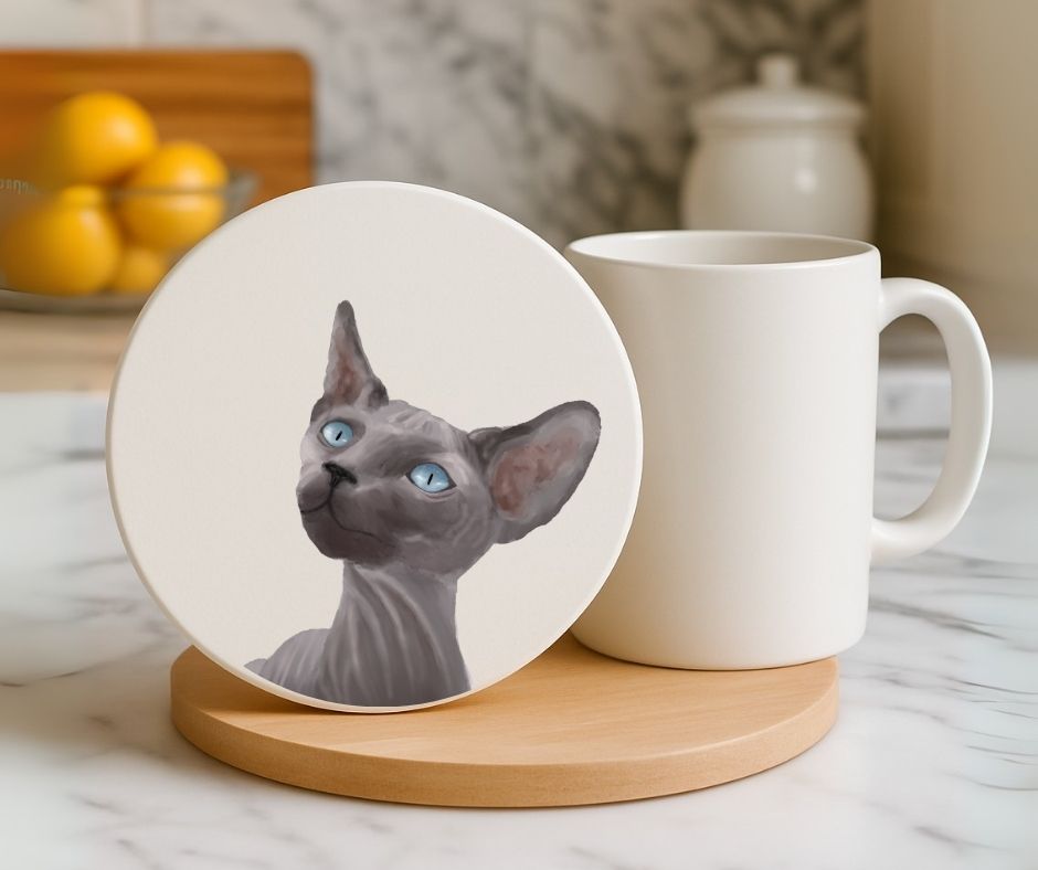 Sphynx Cat Ceramic Coaster - MerikaArt