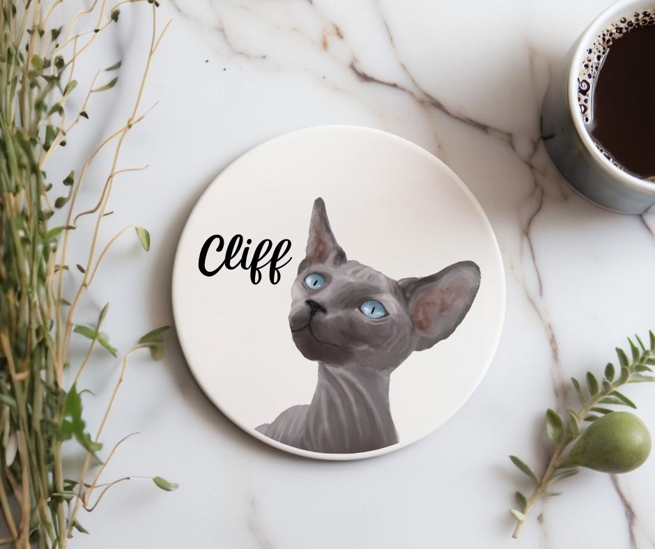 Sphynx Cat Ceramic Coaster - MerikaArt