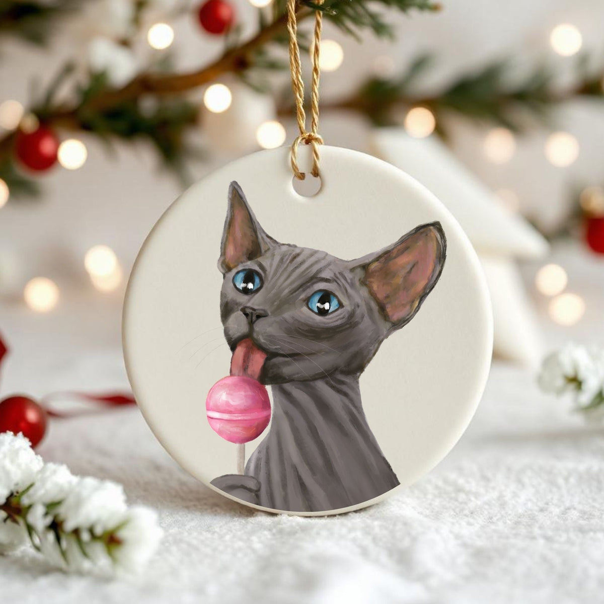 Sphynx Cat Ceramic Ornament - MerikaArt