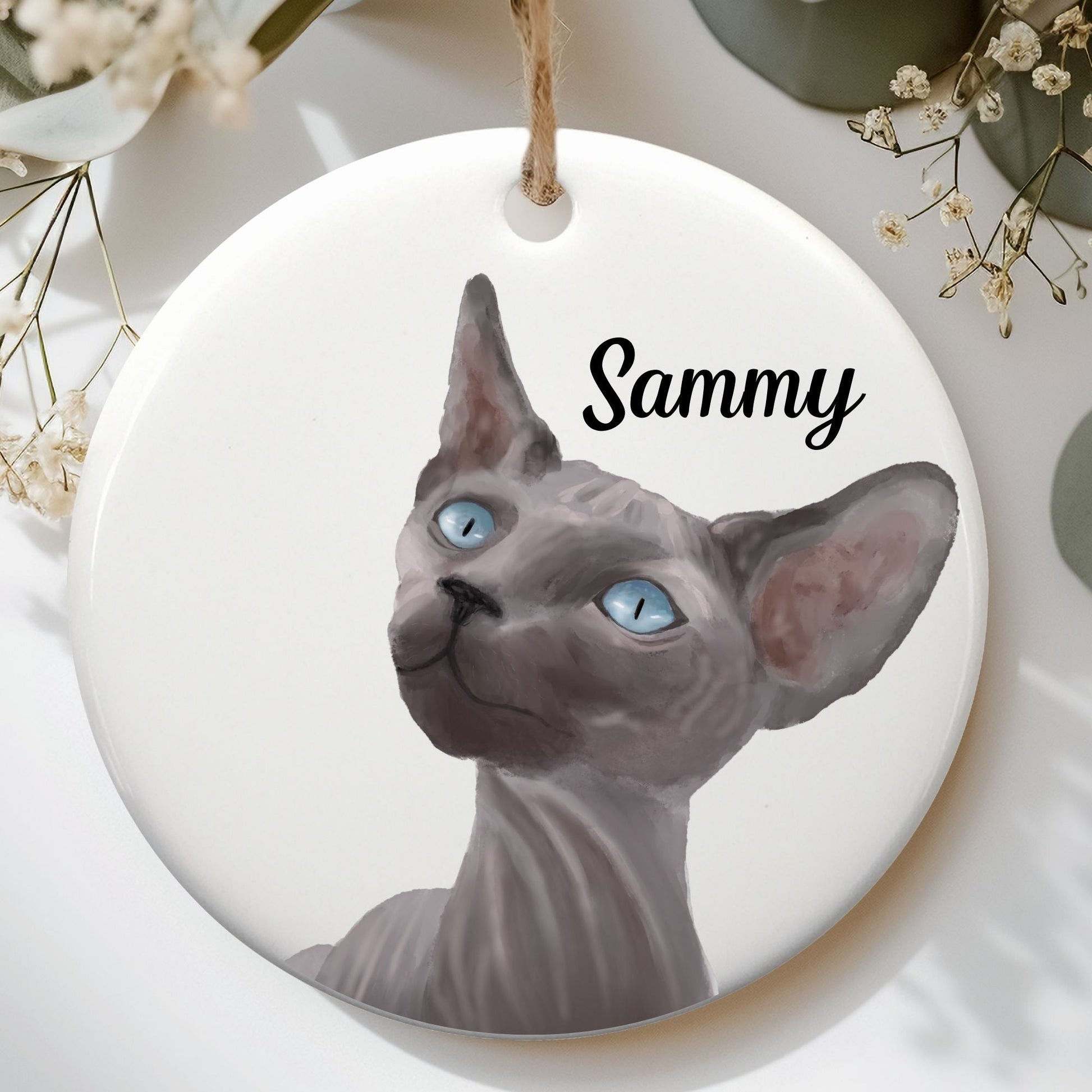 Sphynx Cat Ceramic Ornament - MerikaArt