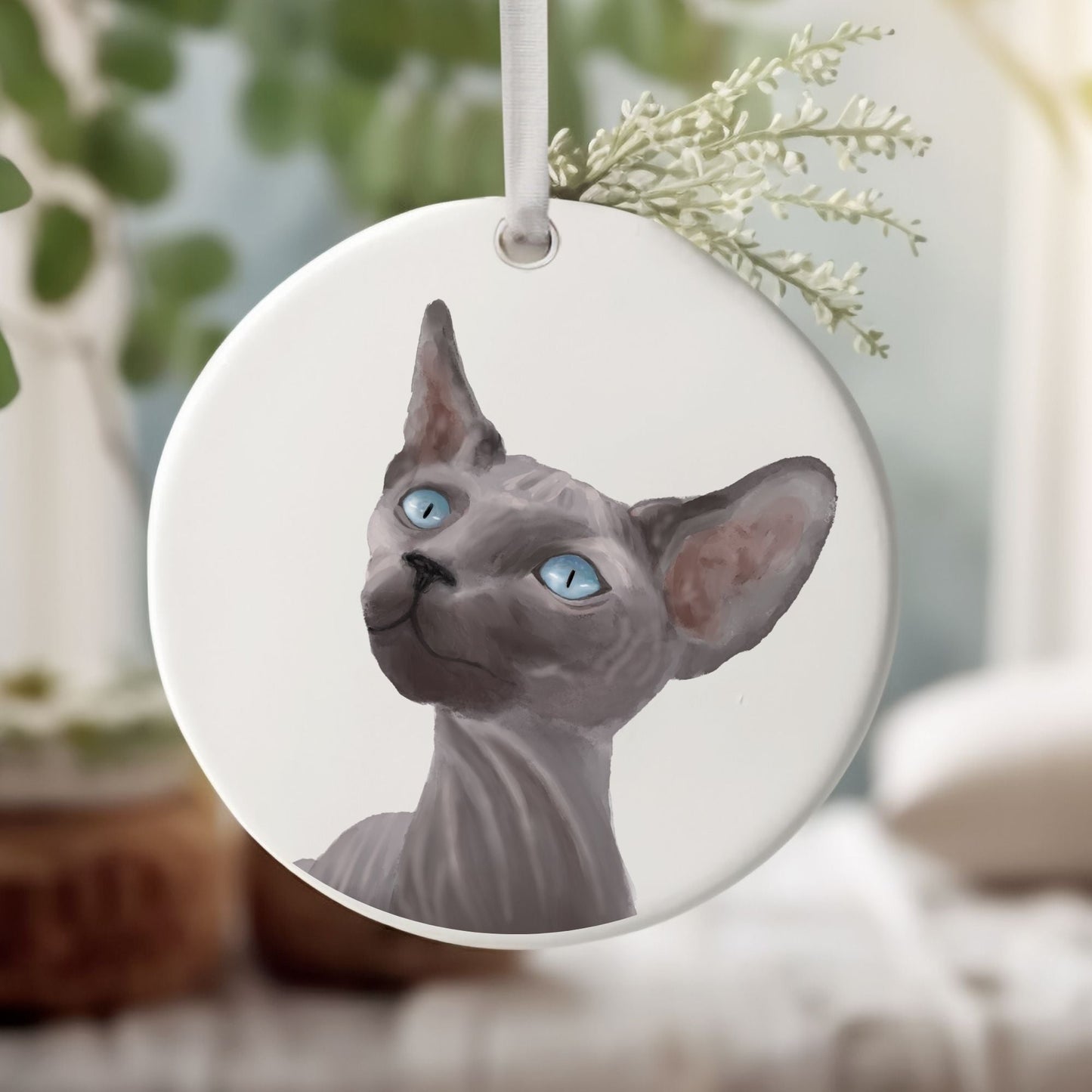 Sphynx Cat Ceramic Ornament - MerikaArt