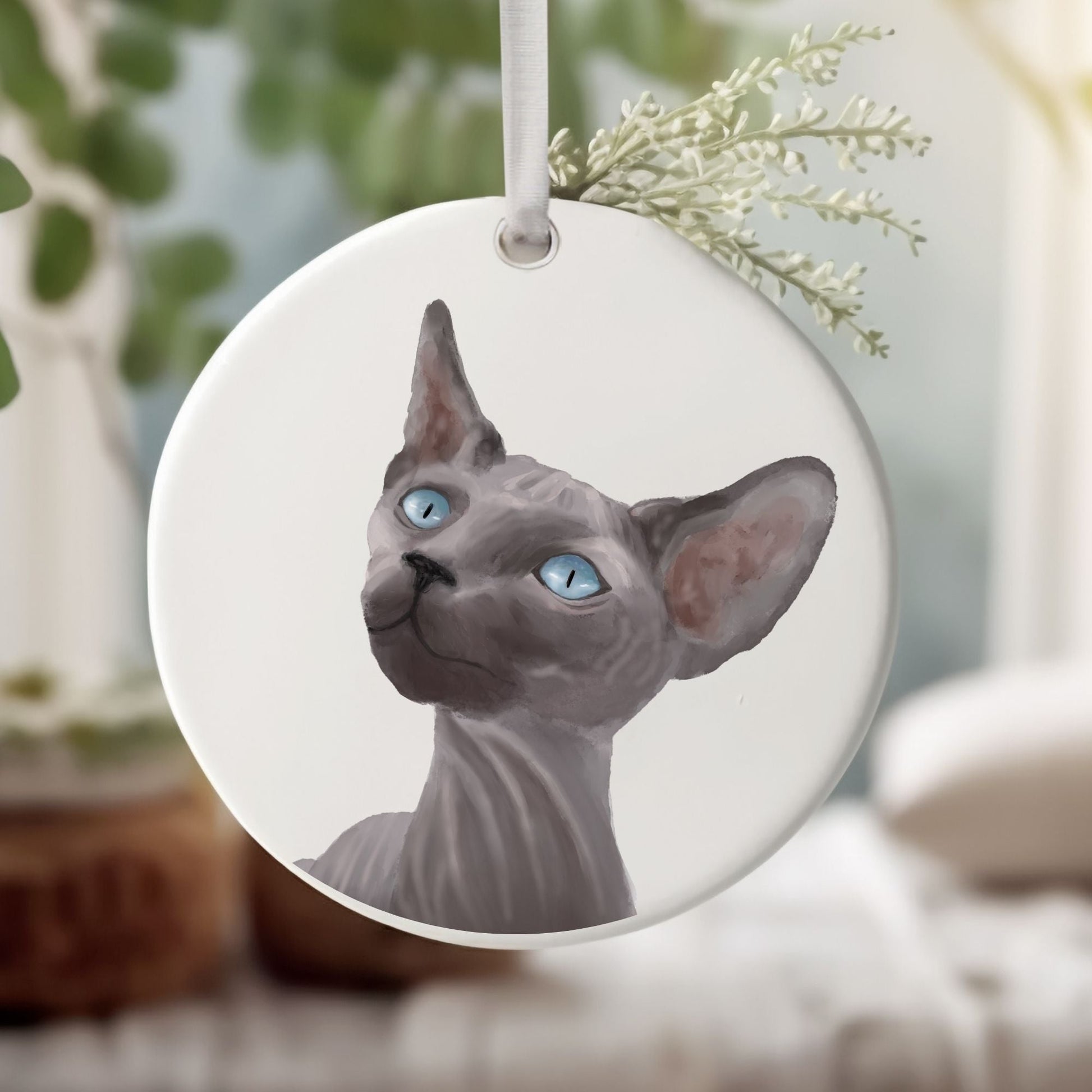 Sphynx Cat Ceramic Ornament - MerikaArt