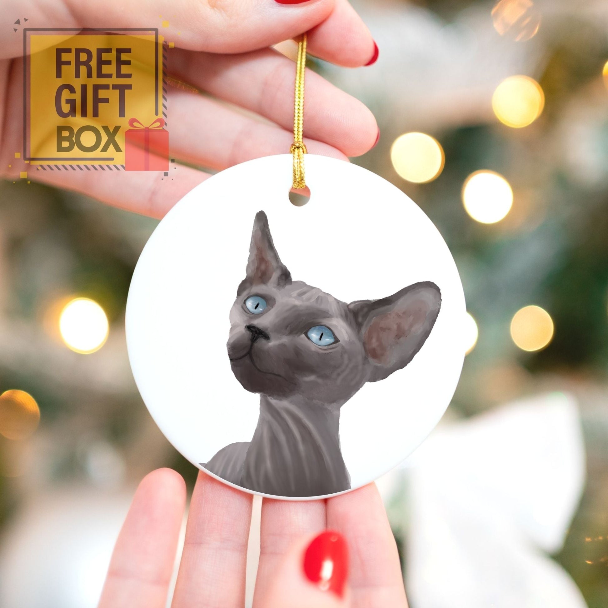 Sphynx Cat Ceramic Ornament - MerikaArt