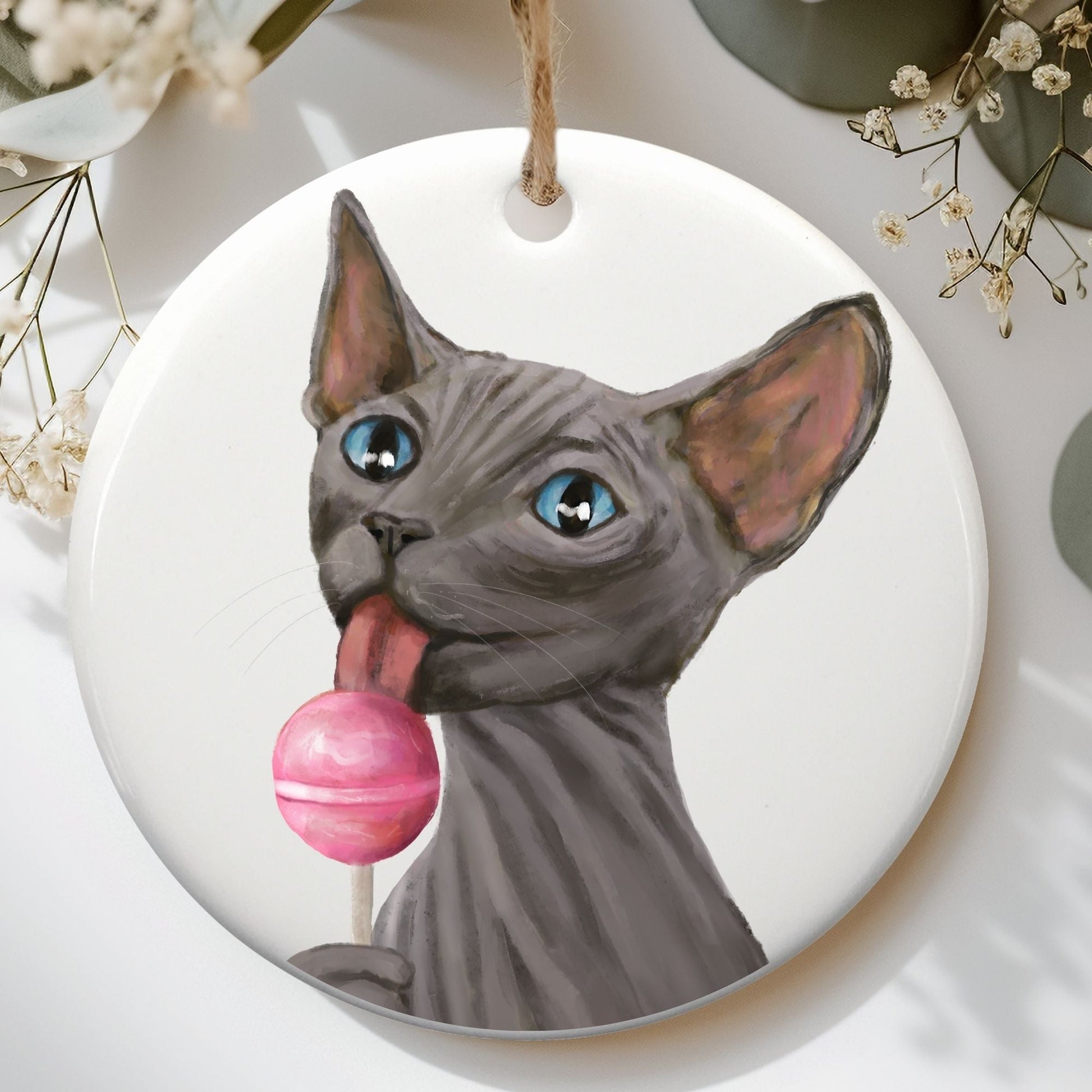 Sphynx Cat Ceramic Ornament - MerikaArt