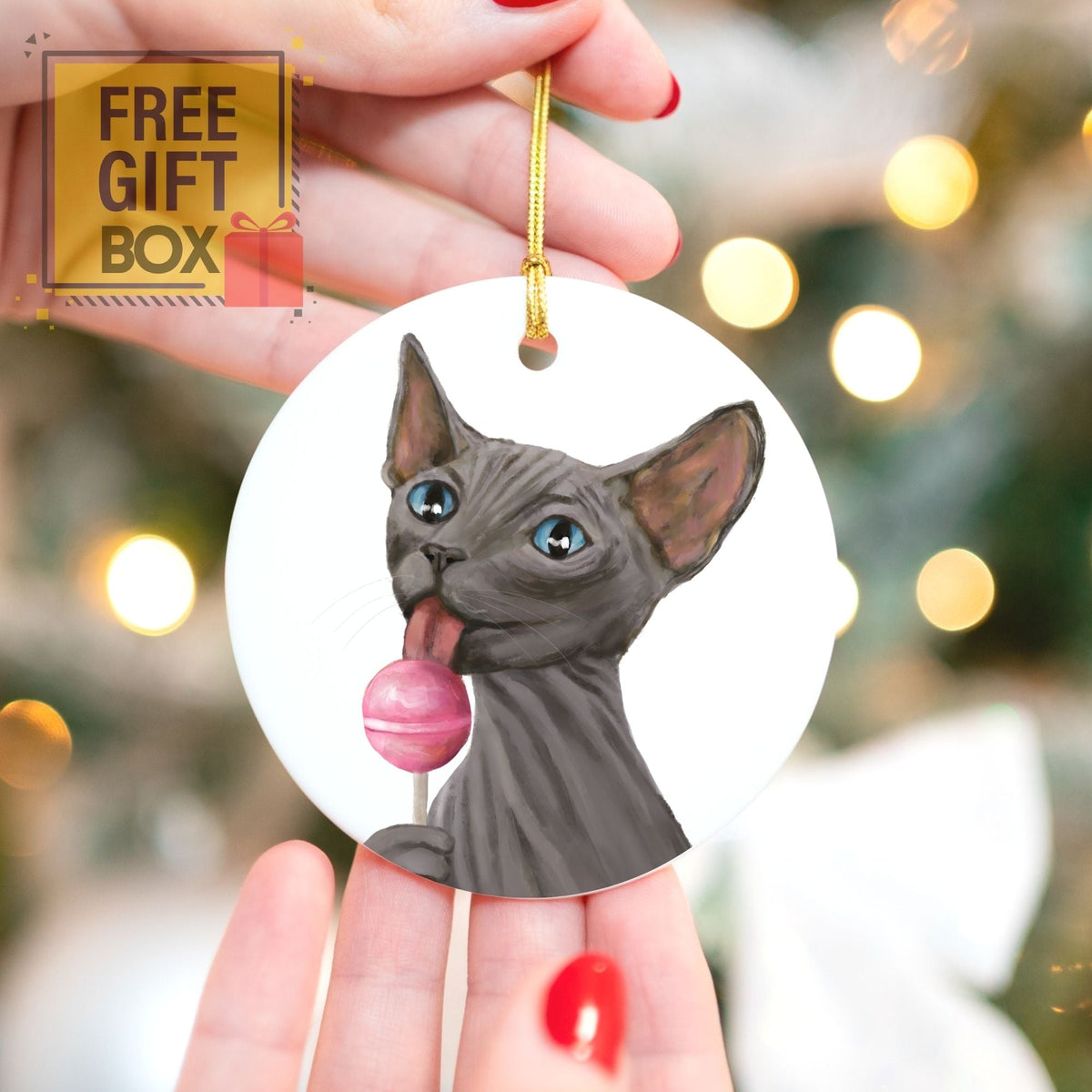 Sphynx Cat Ceramic Ornament - MerikaArt
