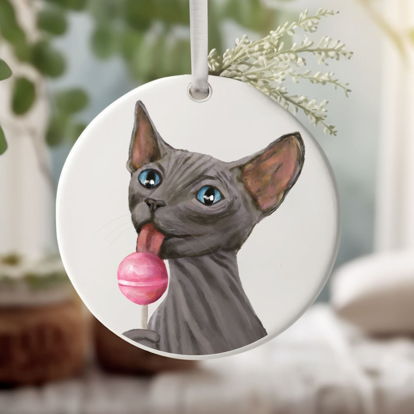 Sphynx Cat Ceramic Ornament - MerikaArt