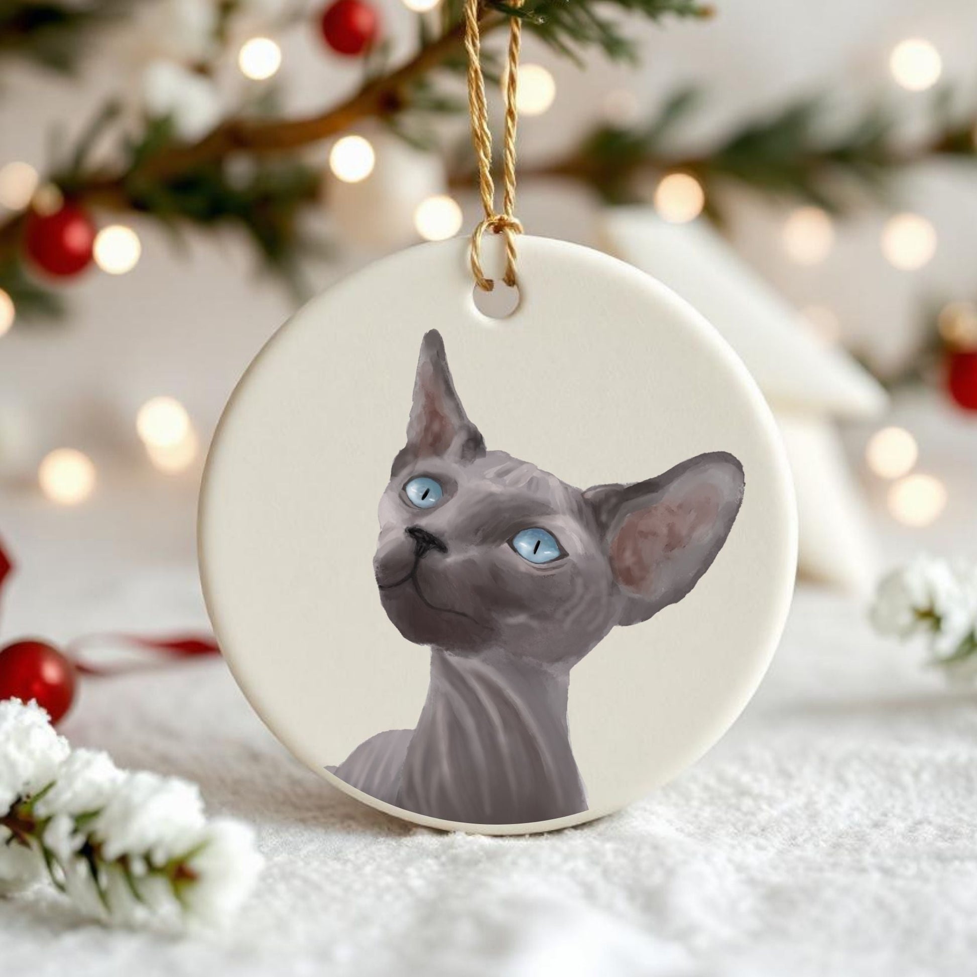 Sphynx Cat Ceramic Ornament - MerikaArt