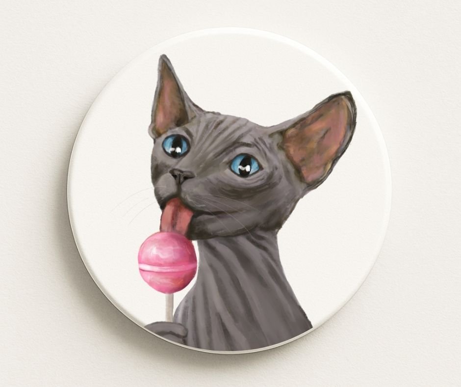 Sphynx Cat Lollipop Ceramic Coaster - MerikaArt