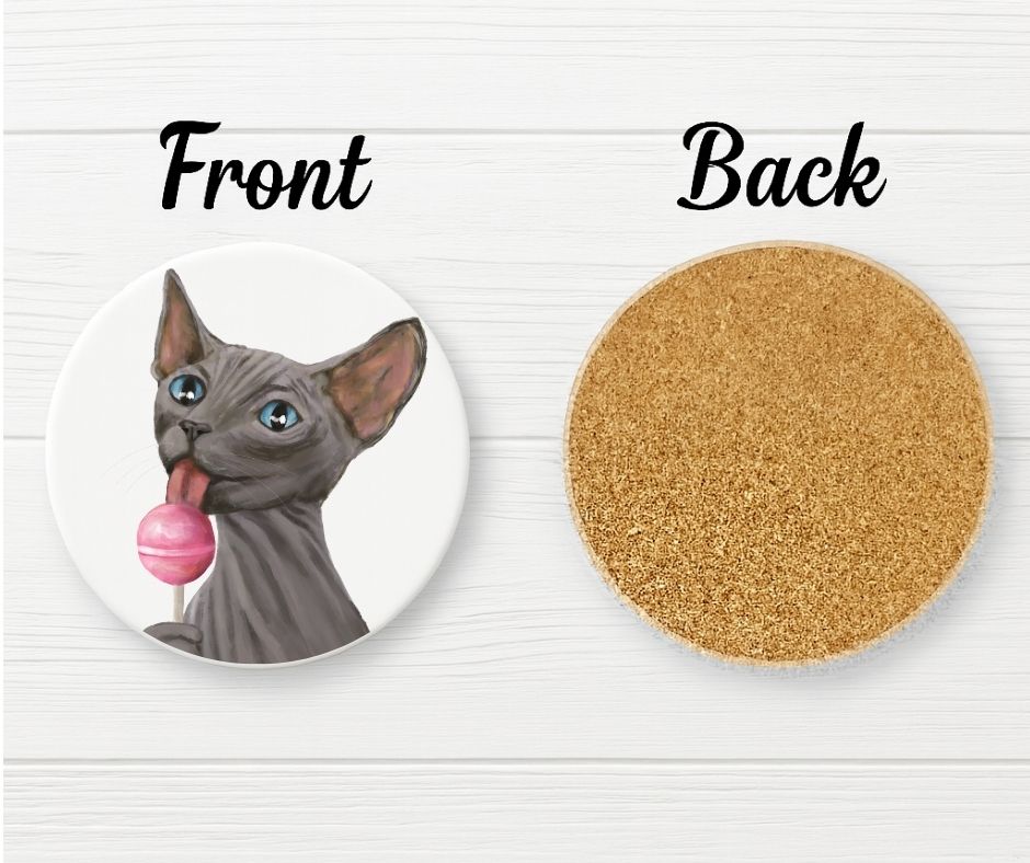 Sphynx Cat Lollipop Ceramic Coaster - MerikaArt