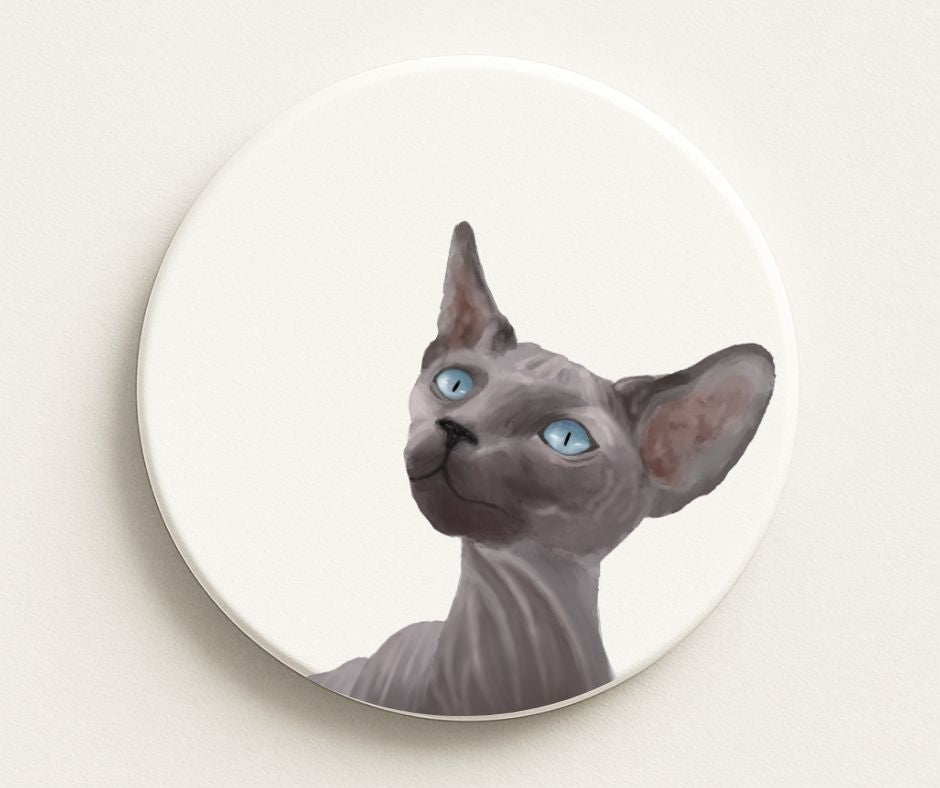 Sphynx Cat Portrait Ceramic Coaster - MerikaArt