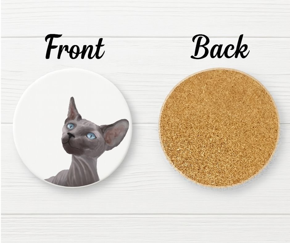 Sphynx Cat Portrait Ceramic Coaster - MerikaArt