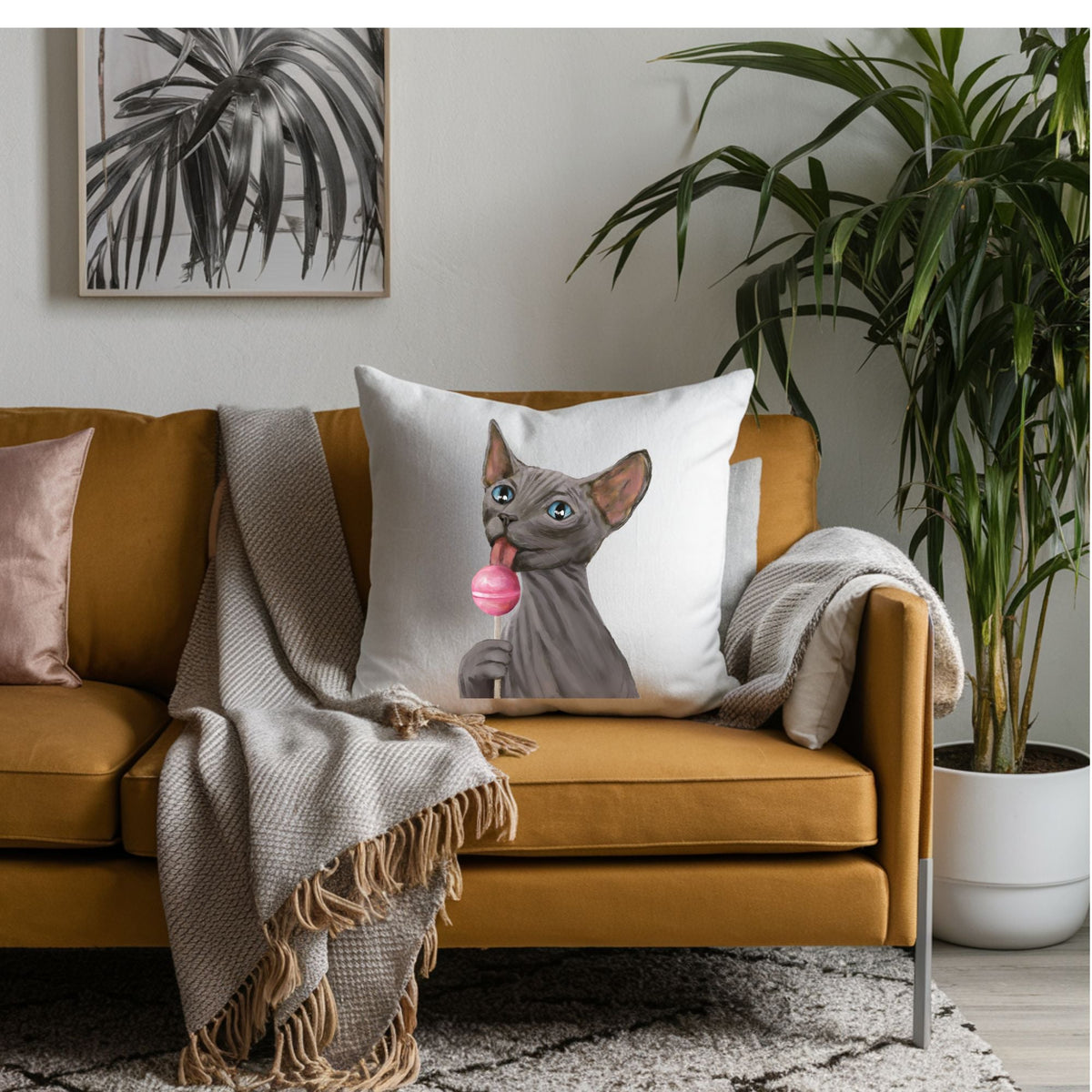 Sphynx Cat Throw Pillow - MerikaArt