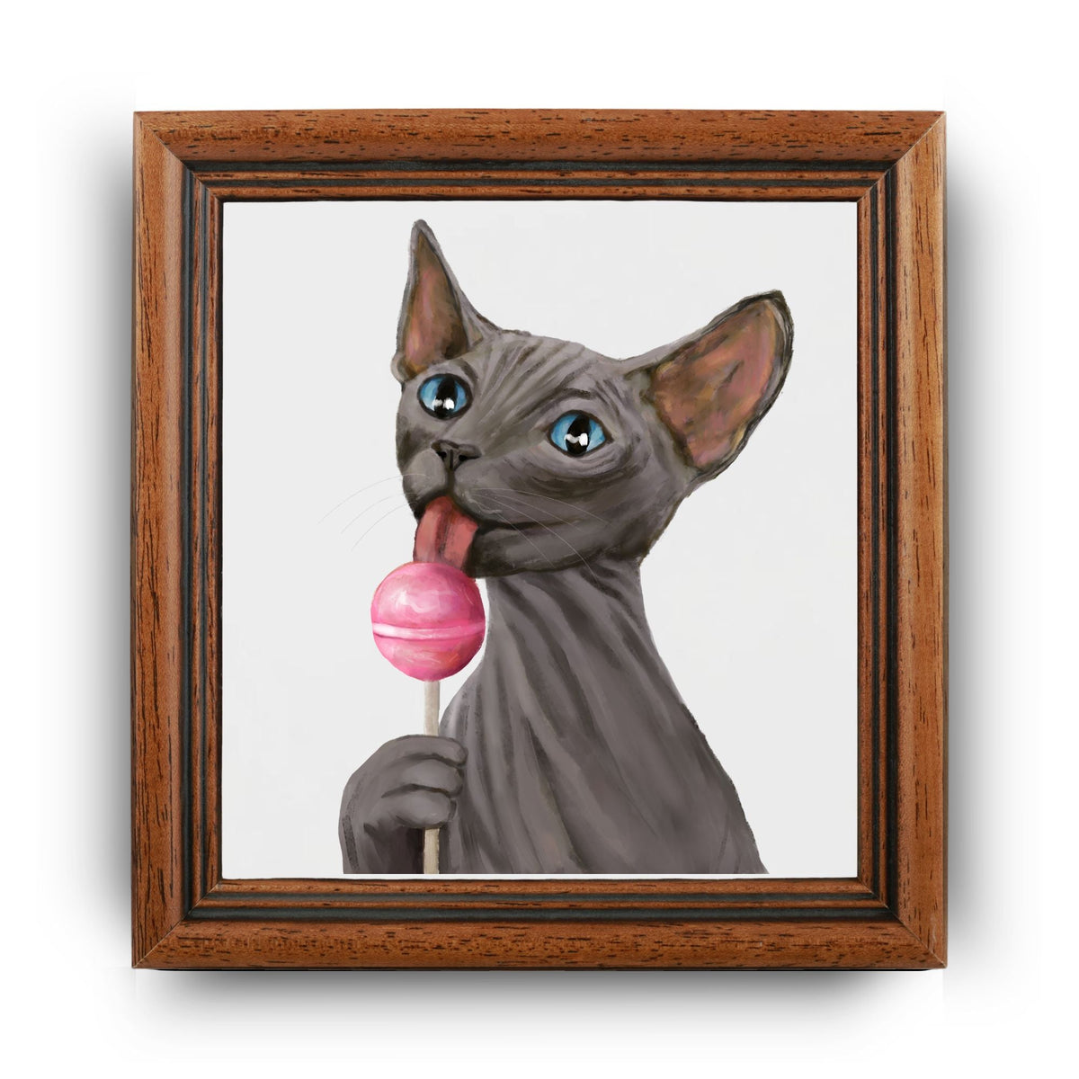 Sphynx Cat with Lollipop Ceramic Tile - MerikaArt