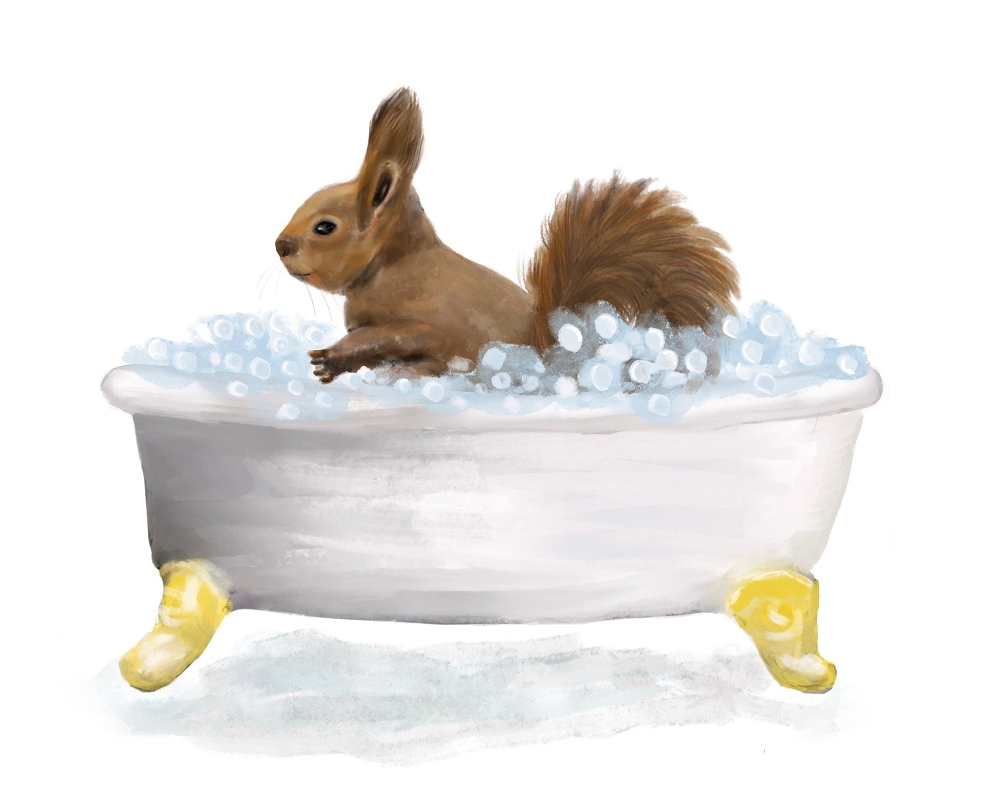 Squirrel in Bathroom Set of 2 Print, Animals In Bathtub and on Toilet Art, Squirrel Relaxing In Bath Artwork, Backyard Animals, Animal Lover - MerikaArt