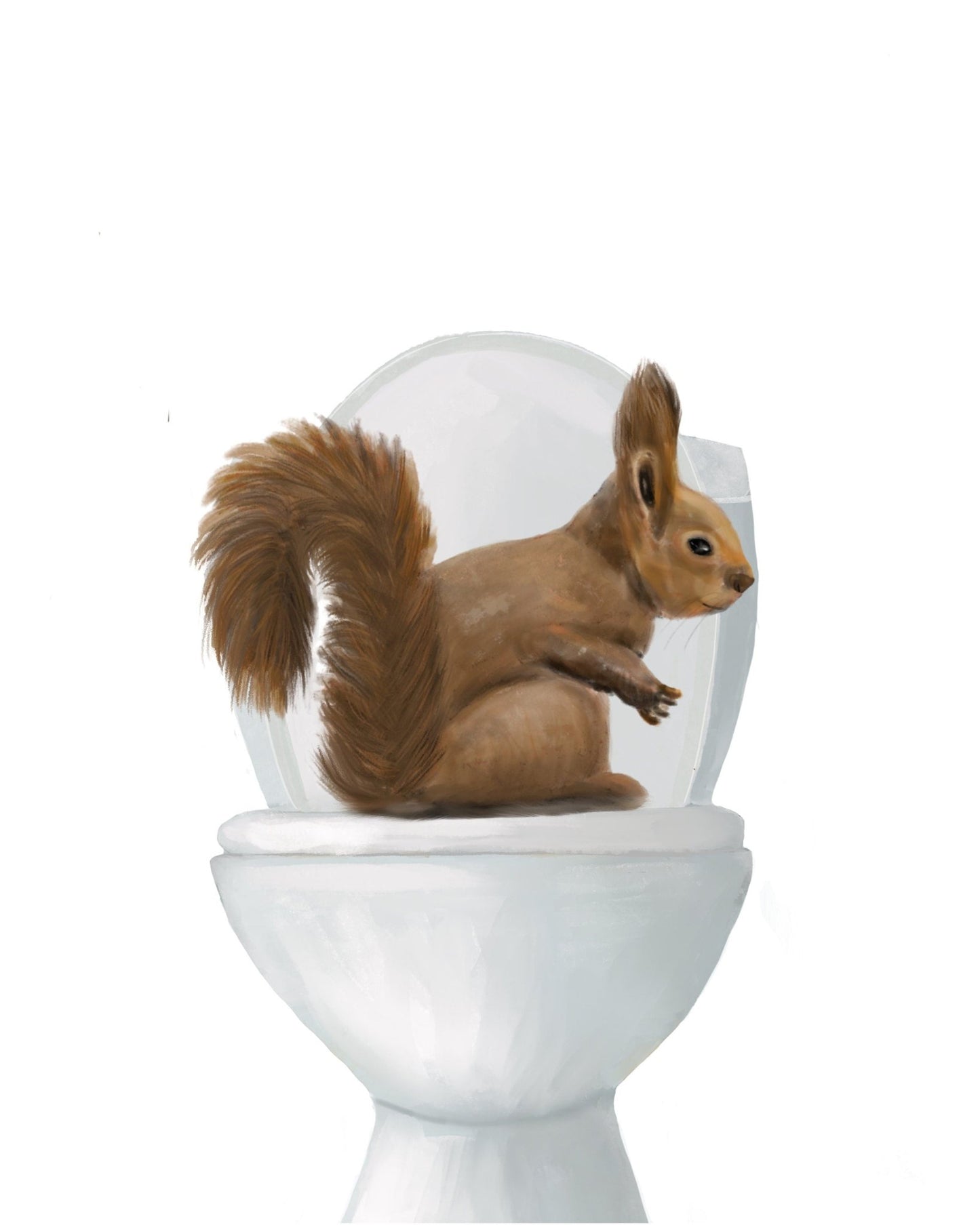 Squirrel in Bathroom Set of 2 Print, Animals In Bathtub and on Toilet Art, Squirrel Relaxing In Bath Artwork, Backyard Animals, Animal Lover - MerikaArt