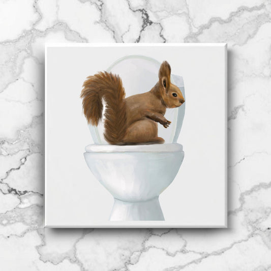 Squirrel on Toilet Ceramic Tile – Handcrafted Whimsical Decor - MerikaArt