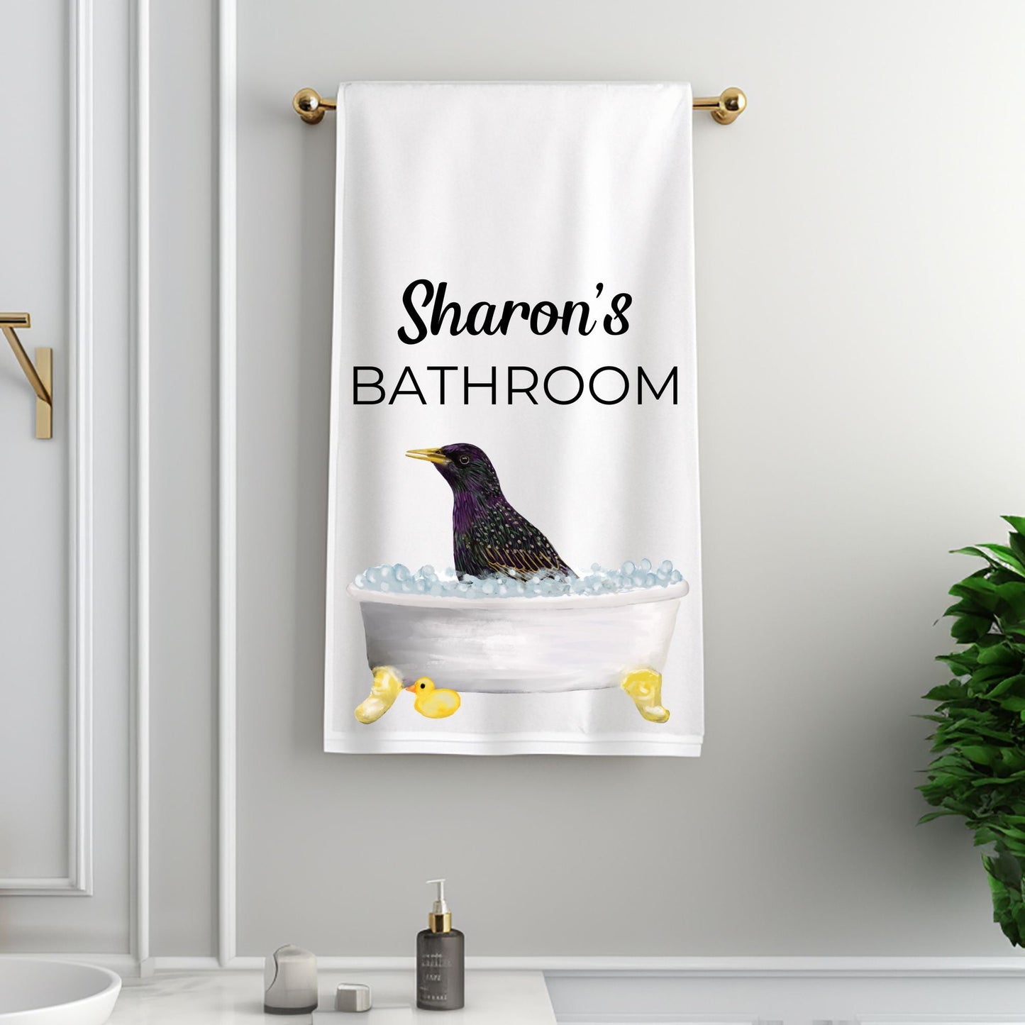 Starling in Bathtub Bathroom Towel - MerikaArt