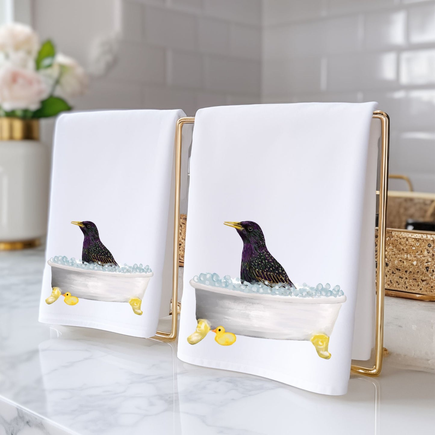 Starling in Bathtub Bathroom Towel - MerikaArt