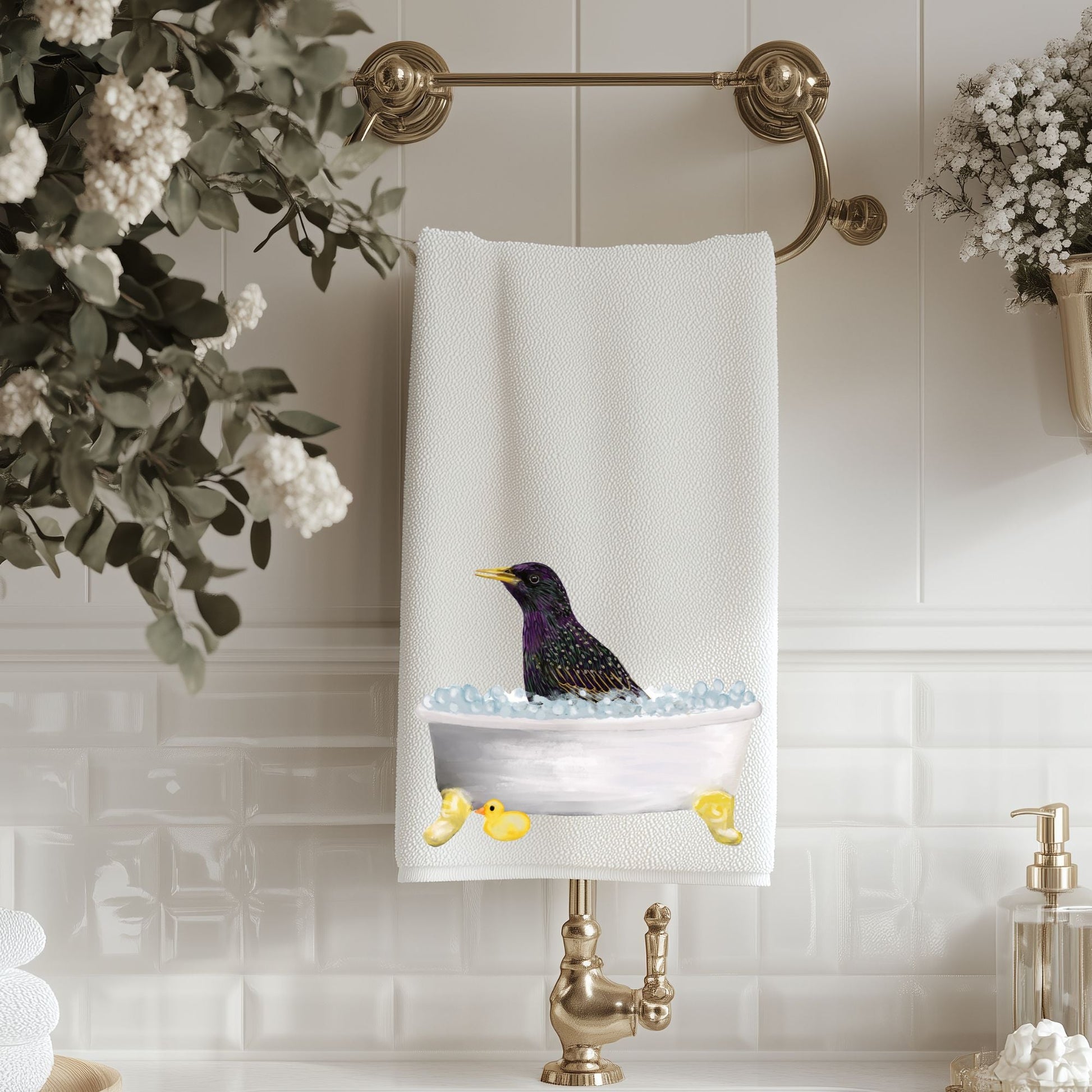 Starling in Bathtub Bathroom Towel - MerikaArt