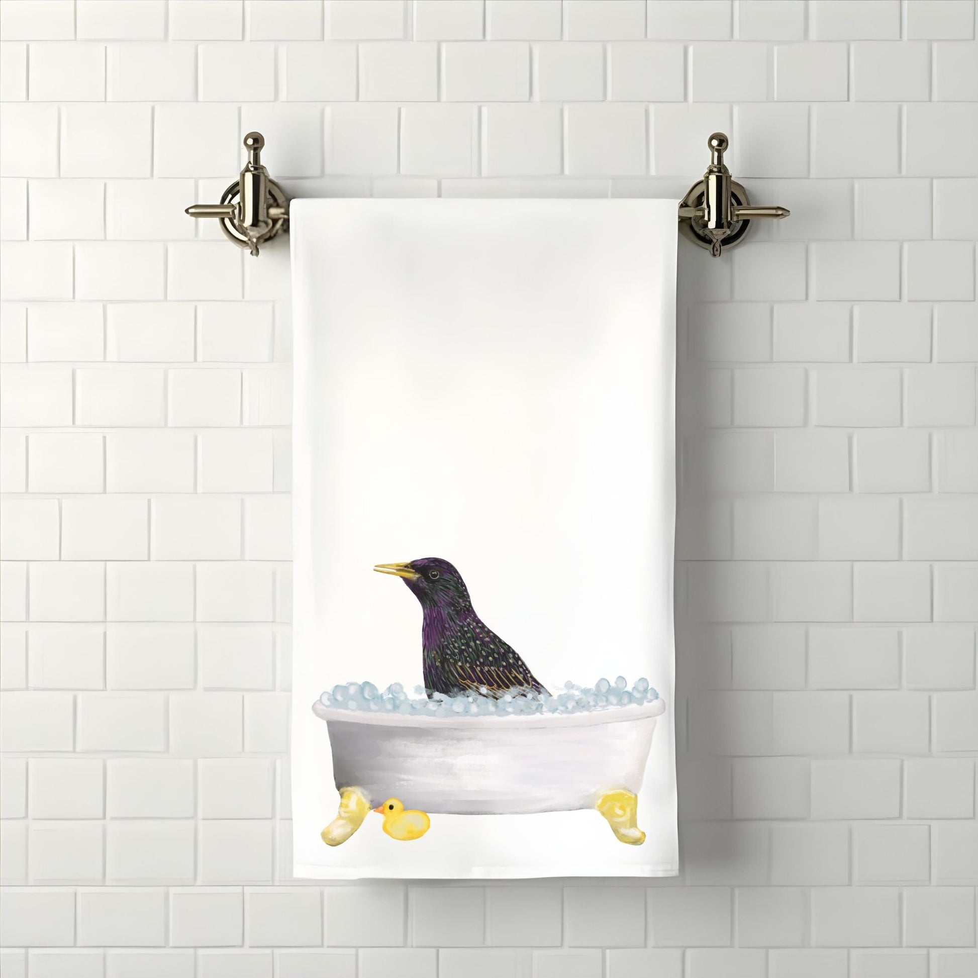 Starling in Bathtub Bathroom Towel - MerikaArt