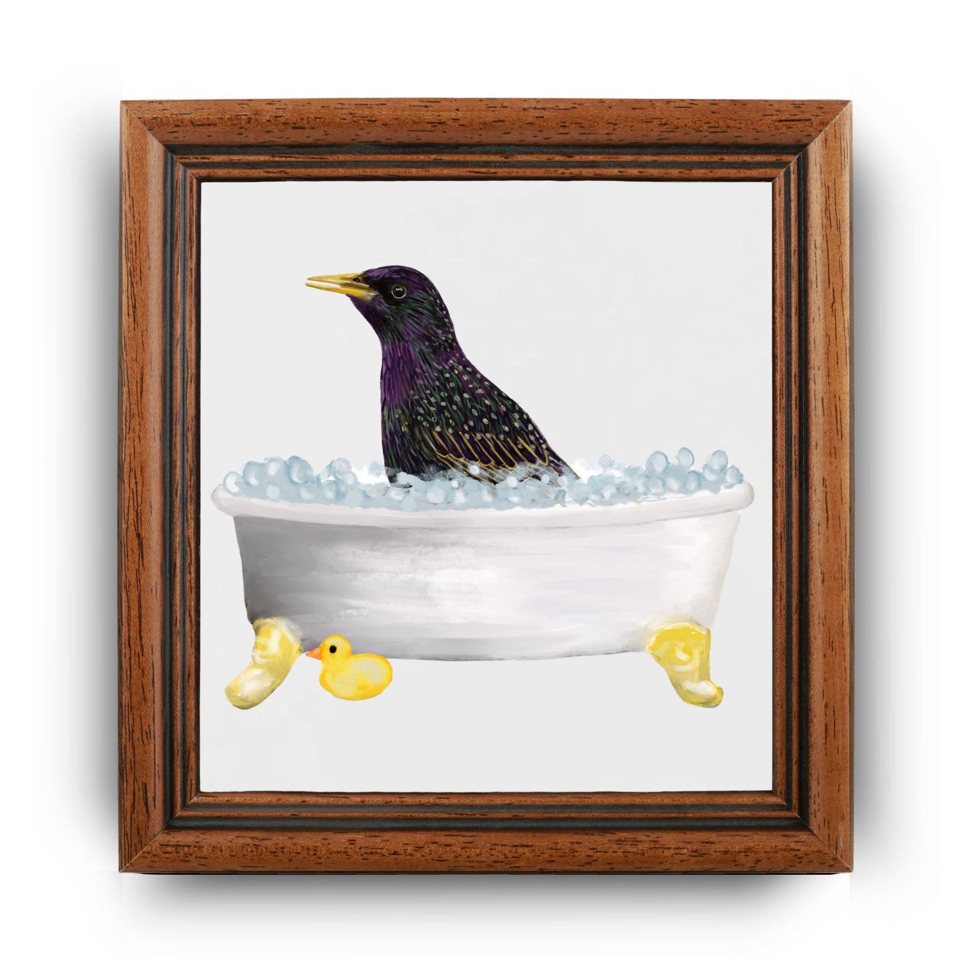 Starling in Bathtub Ceramic Tile – Handcrafted Whimsical Bird Decor - MerikaArt