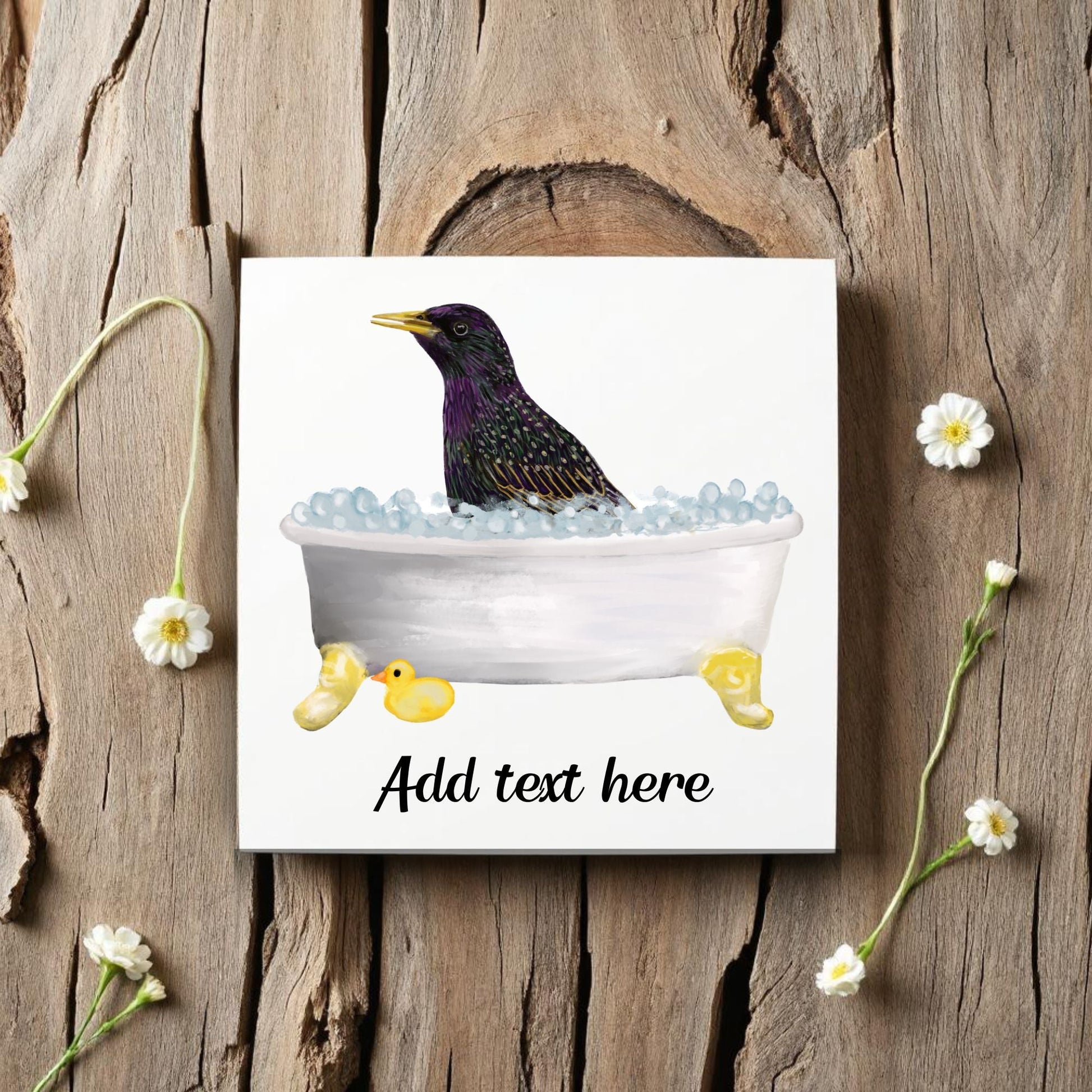 Starling in Bathtub Ceramic Tile – Handcrafted Whimsical Bird Decor - MerikaArt