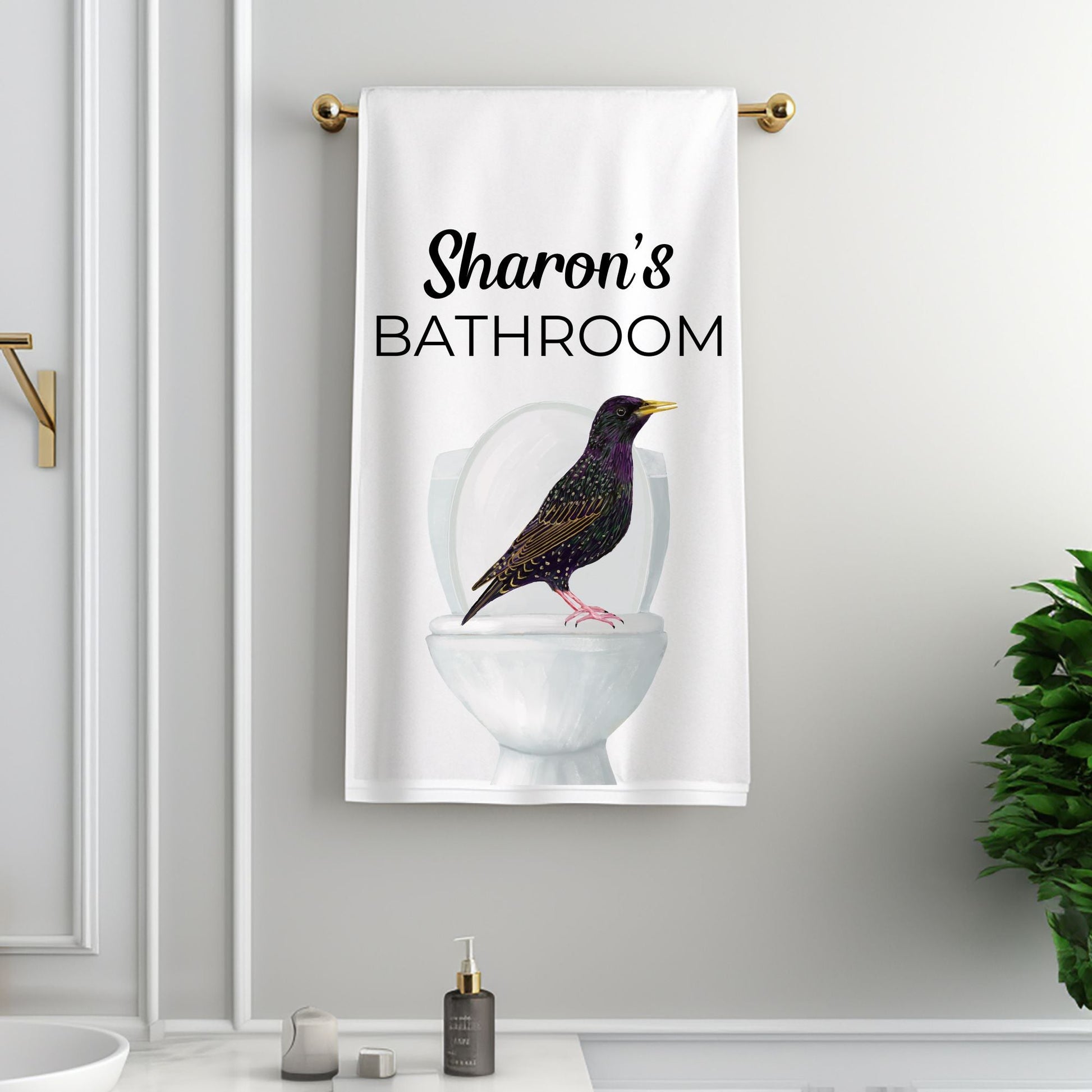 Starling on Toilet Bathroom Towel - MerikaArt