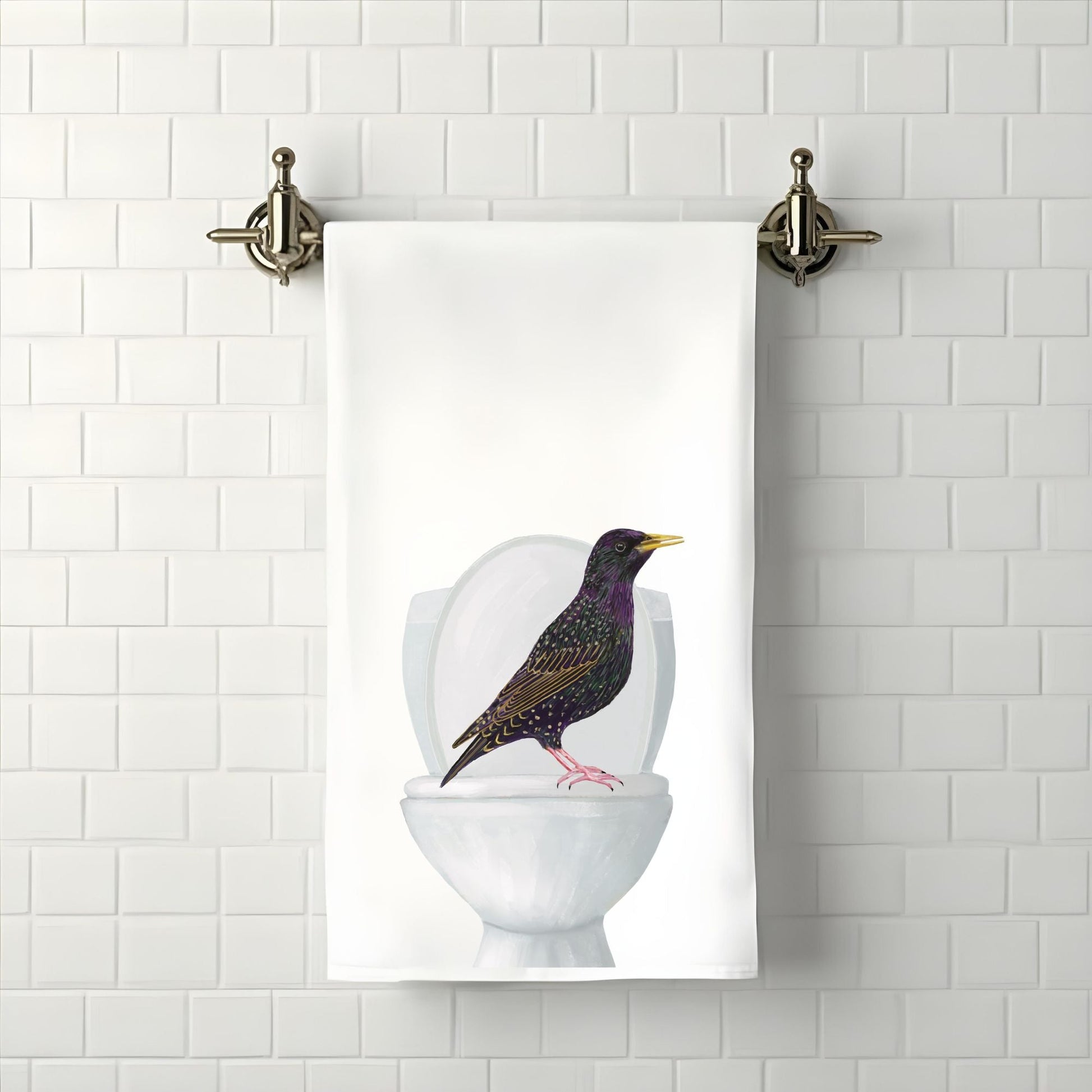 Starling on Toilet Bathroom Towel - MerikaArt