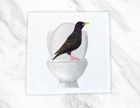 Starling on Toilet Washcloth - MerikaArt