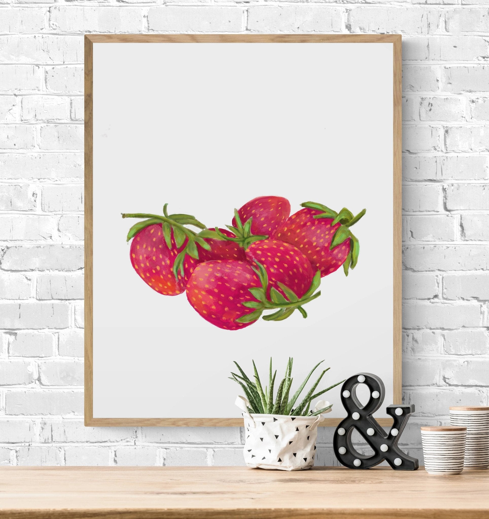 Strawberry Art Print, Strawberry Wall Art, Kitchen Wall Hanging, Dining Room Decor, Berry Painting, Fruit Illustration, Farmhouse Wall Decor - MerikaArt