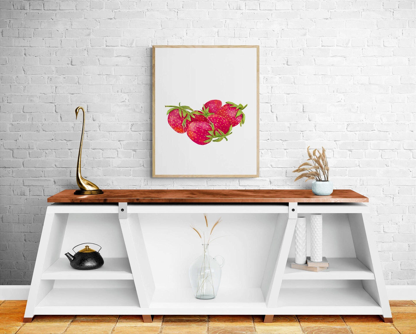 Strawberry Art Print, Strawberry Wall Art, Kitchen Wall Hanging, Dining Room Decor, Berry Painting, Fruit Illustration, Farmhouse Wall Decor - MerikaArt