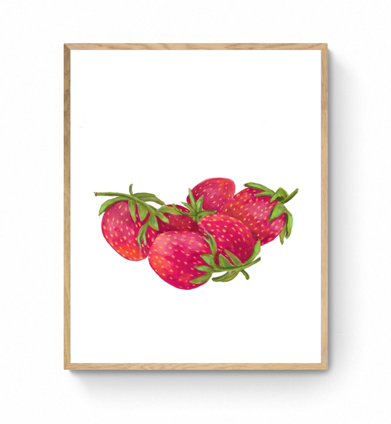 Strawberry Art Print, Strawberry Wall Art, Kitchen Wall Hanging, Dining Room Decor, Berry Painting, Fruit Illustration, Farmhouse Wall Decor - MerikaArt