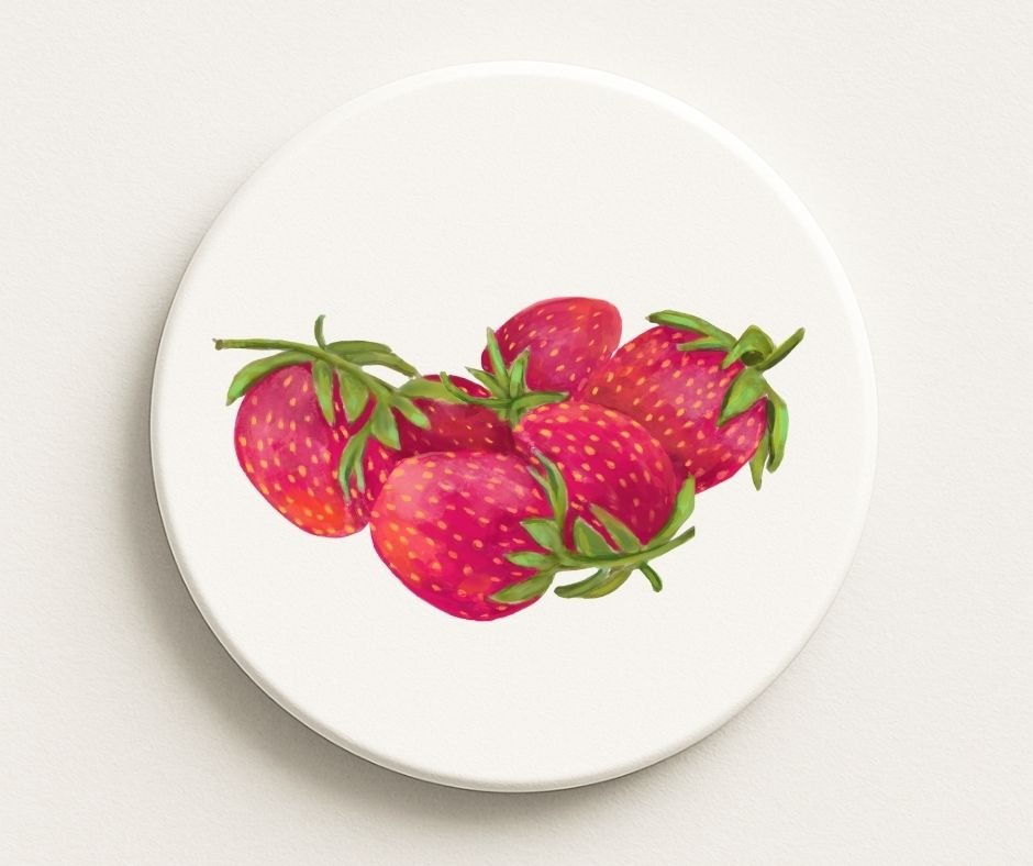 Strawberry Ceramic Coaster - MerikaArt