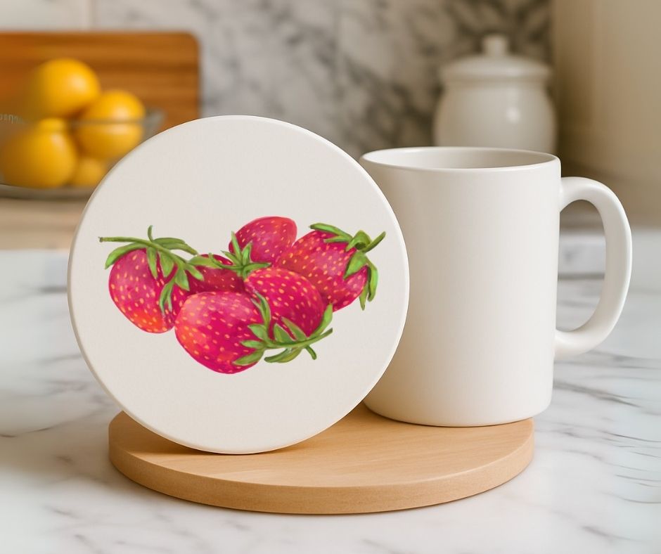 Strawberry Ceramic Coaster - MerikaArt
