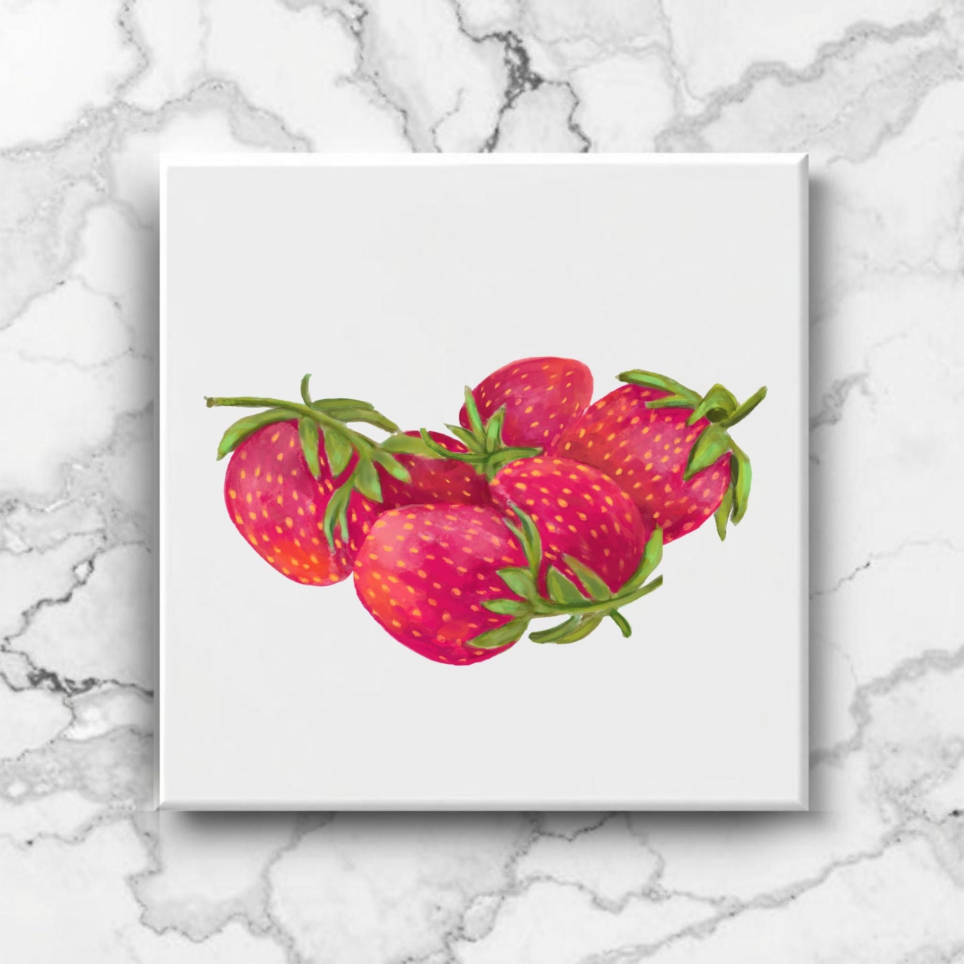 Strawberry Cluster Ceramic Tile – Handcrafted Fruit - Inspired Decor - MerikaArt