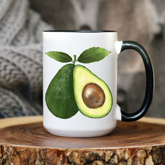 Stylish Avocado Mug with Fresh Fruit Art - MerikaArt