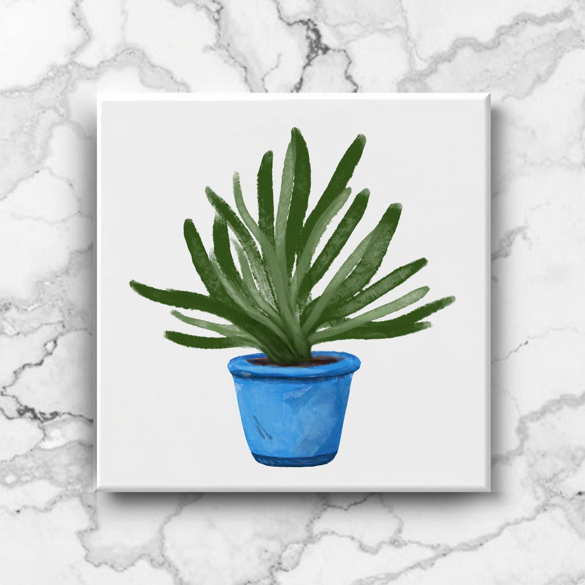 succulent tiles Succulent in Blue Pot Ceramic Tile – MerikaArt
