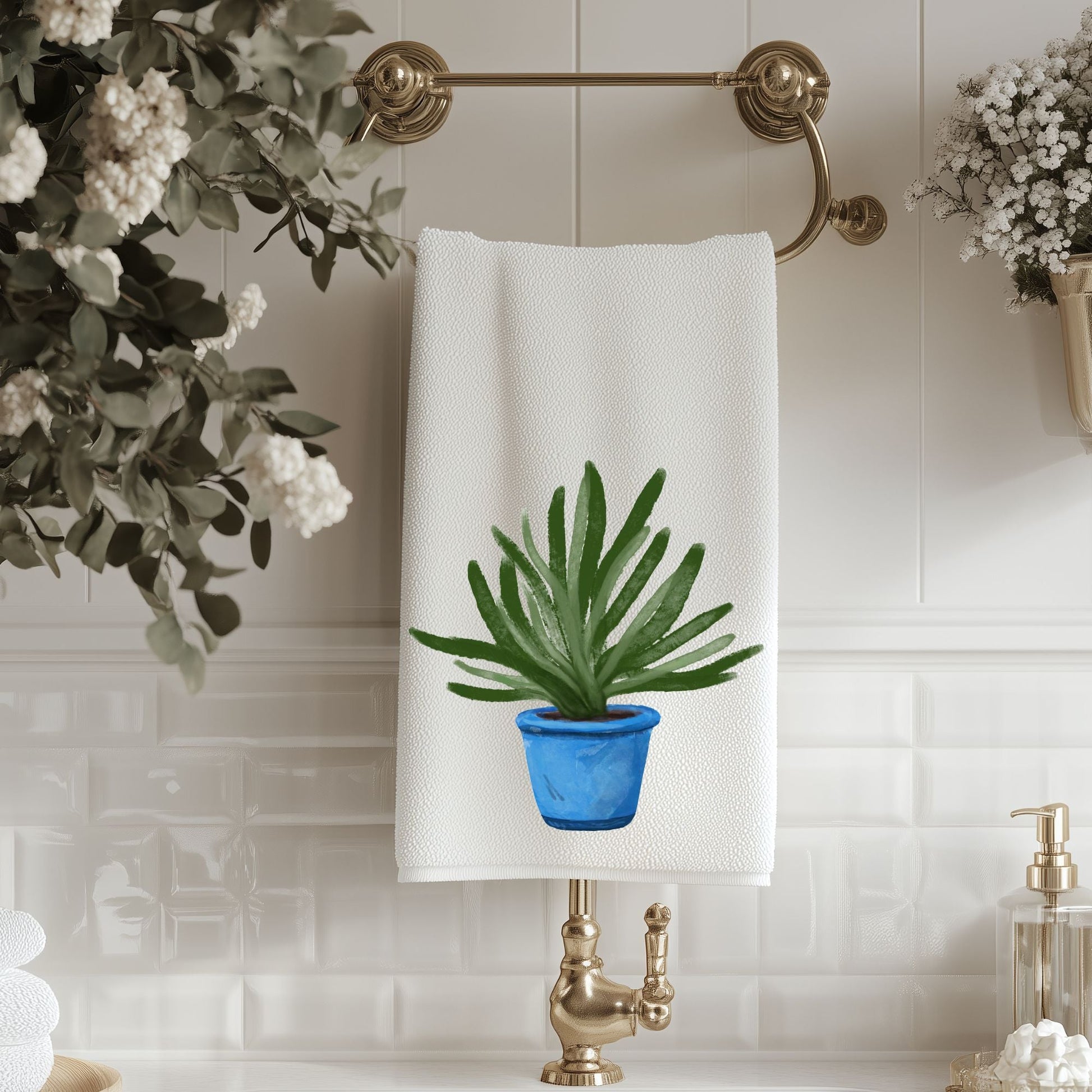 Succulent Plant Bathroom Towel - MerikaArt