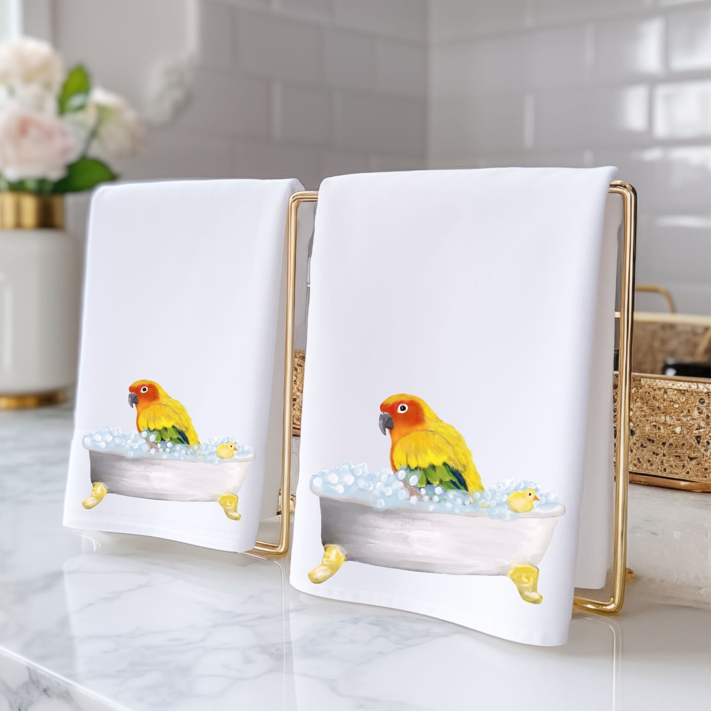 Sun Conure Bathroom Towel - MerikaArt
