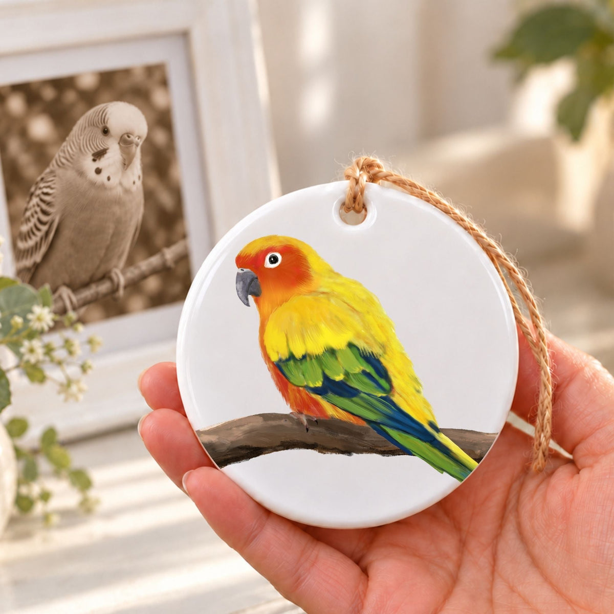 Sun Conure Ceramic Ornament - MerikaArt