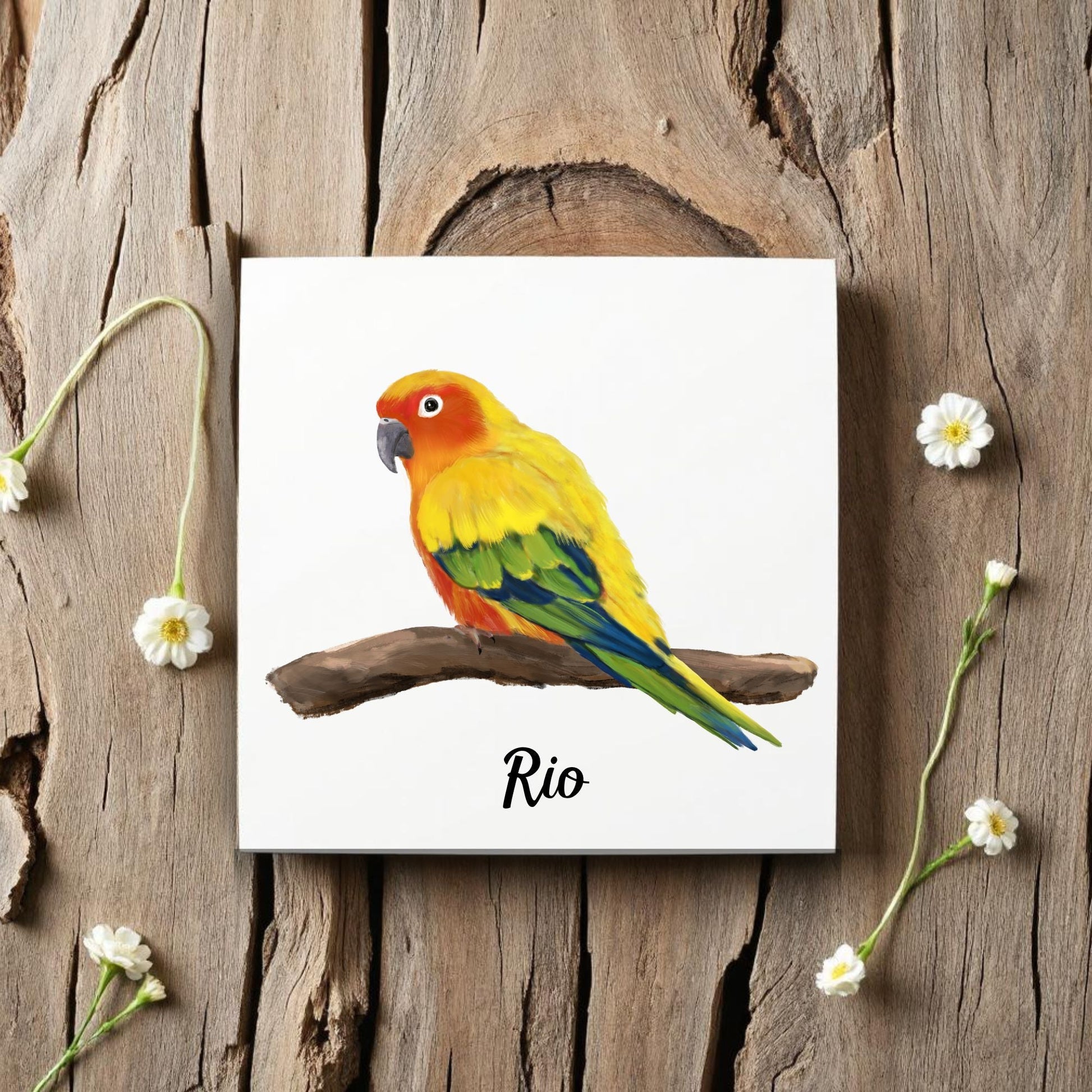 Sun Conure Ceramic Tile – Vibrant Handcrafted Bird Artwork - MerikaArt