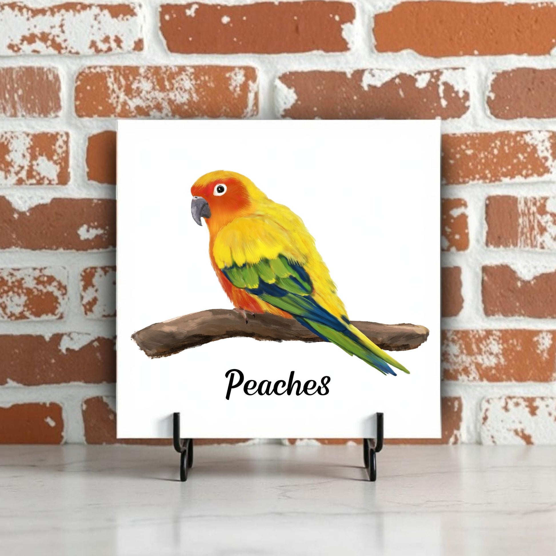 Sun Conure Ceramic Tile – Vibrant Handcrafted Bird Artwork - MerikaArt