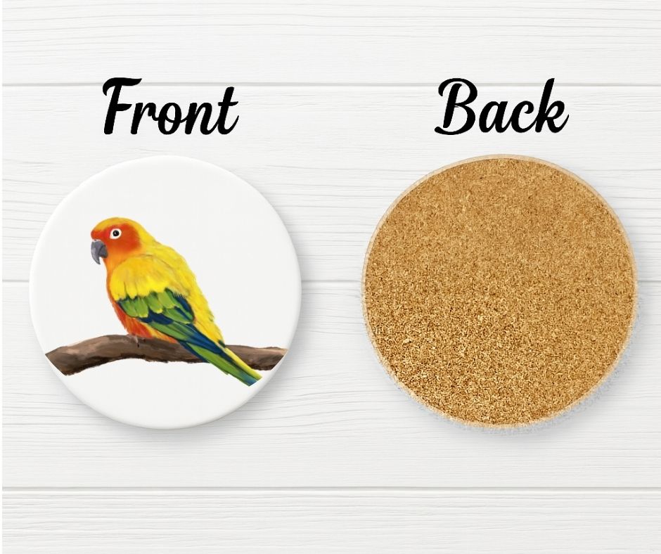 Sun Conure Parrot Ceramic Coaster - MerikaArt